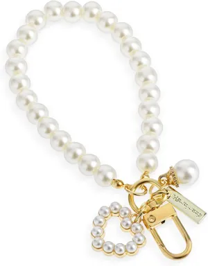 1 PCS Pearl Wristlet Keychain Golden Imitation Pearl Key Chain Women's Imitation Pearls Car Keychain Bag Charms Pearls Key Wristlet Heart Bracelet Keychains for Women