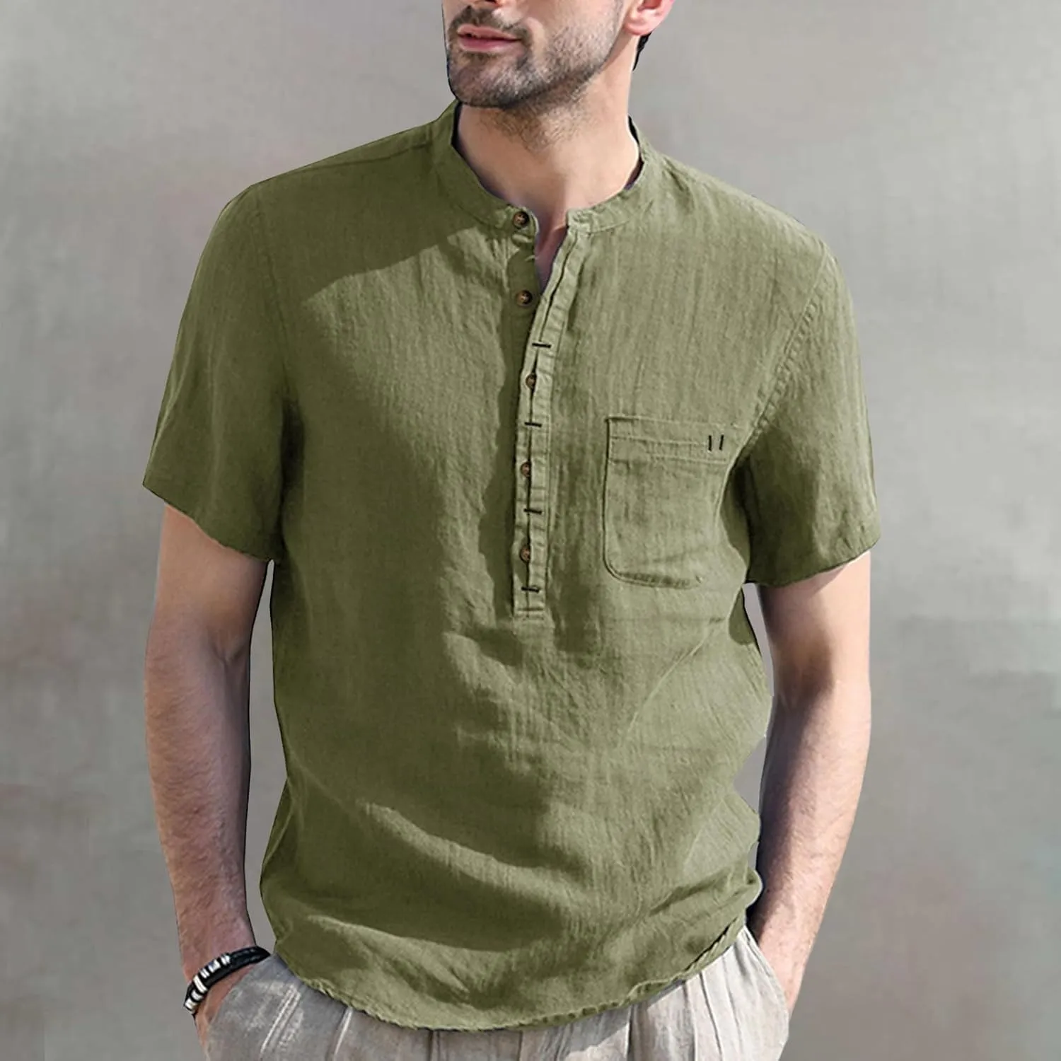 100 Percent Cotton Linen Shirts for Men Long Sleeve Long Sleeve Button Down Shirt Men Lightweight Relaxed Fit