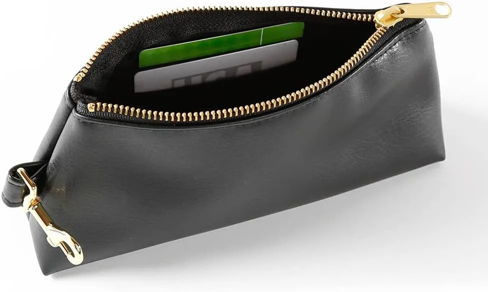 2-Piece Luxe Wristlet Set (IT Bag and a Key Ring Bracelet) Vegan Leather Classic Clutch Luxury Purse for Women