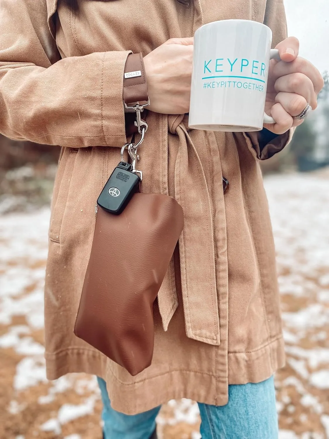 2-Piece Luxe Wristlet Set (IT Bag and a Key Ring Bracelet) Vegan Leather Classic Clutch Luxury Purse for Women