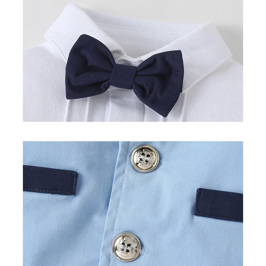 2 Pieces Set Baby Boys Dressy Birthday Party Color-blocking Bow Jumpsuits And Blazers Wholesale 220616121