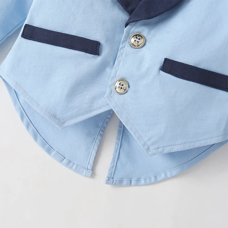 2 Pieces Set Baby Boys Dressy Birthday Party Color-blocking Bow Jumpsuits And Blazers Wholesale 220616121