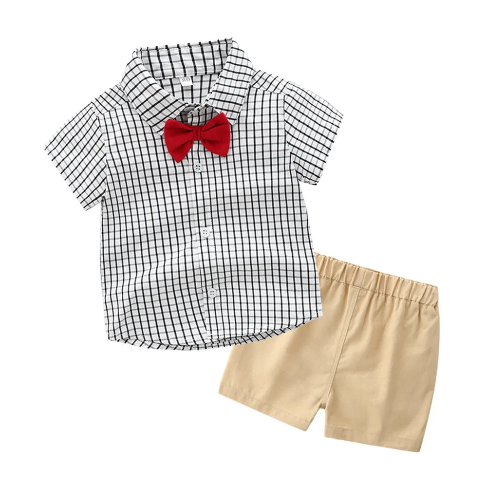 2 Pieces Set Baby Kid Boys Birthday Party Bow Shirts And Color-blocking Rompers Wholesale 23041107