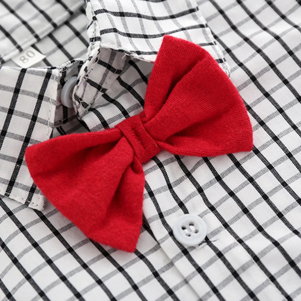 2 Pieces Set Baby Kid Boys Birthday Party Bow Shirts And Color-blocking Rompers Wholesale 23041107