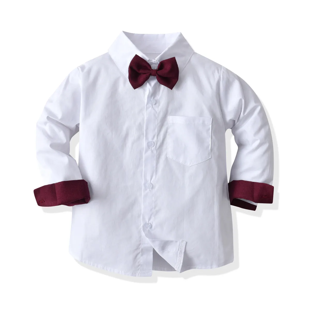 2 Pieces Set Baby Kid Boys Birthday Party Bow Tops And Solid Color Jumpsuits Wholesale 220719250