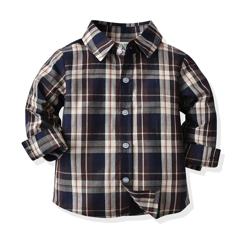 2 Pieces Set Baby Kid Boys Birthday Party Checked Bow Shirts And Solid Color Jumpsuits Wholesale 211109213