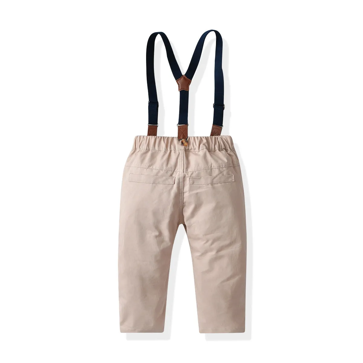 2 Pieces Set Baby Kid Boys Birthday Party Checked Bow Shirts And Solid Color Jumpsuits Wholesale 211109213