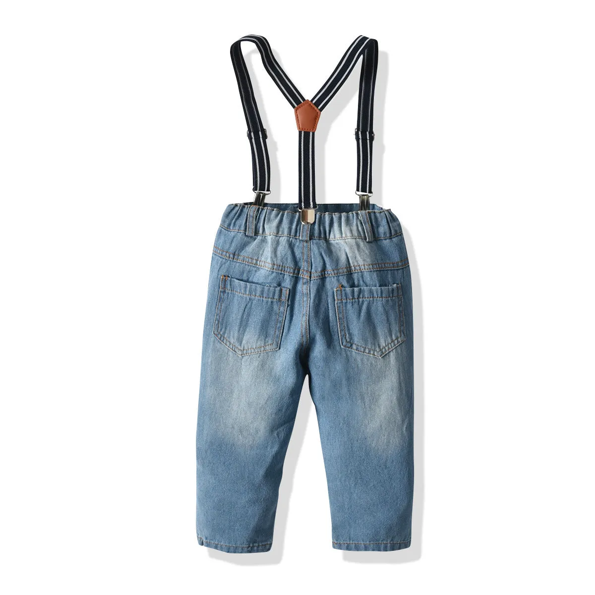2 Pieces Set Baby Kid Boys Birthday Party Checked Bow Shirts And Solid Color Jumpsuits Wholesale 21110945