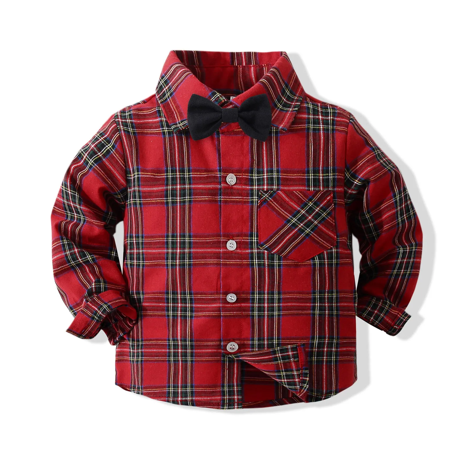 2 Pieces Set Baby Kid Boys Birthday Party Checked Bow Shirts And Solid Color Jumpsuits Wholesale 220425230