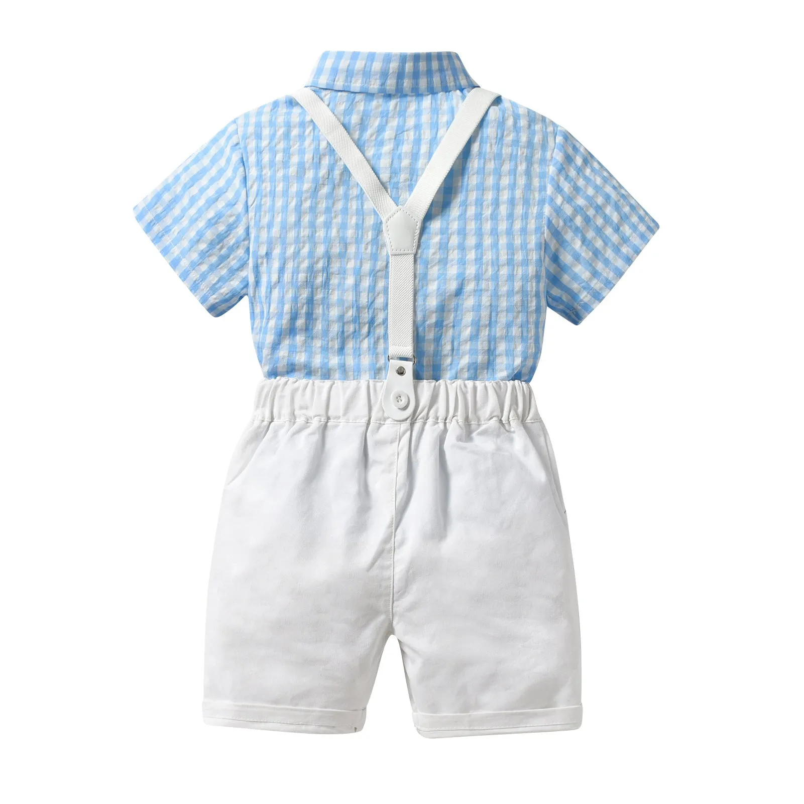 2 Pieces Set Baby Kid Boys Birthday Party Checked Shirts And Solid Color Rompers Wholesale 230224142