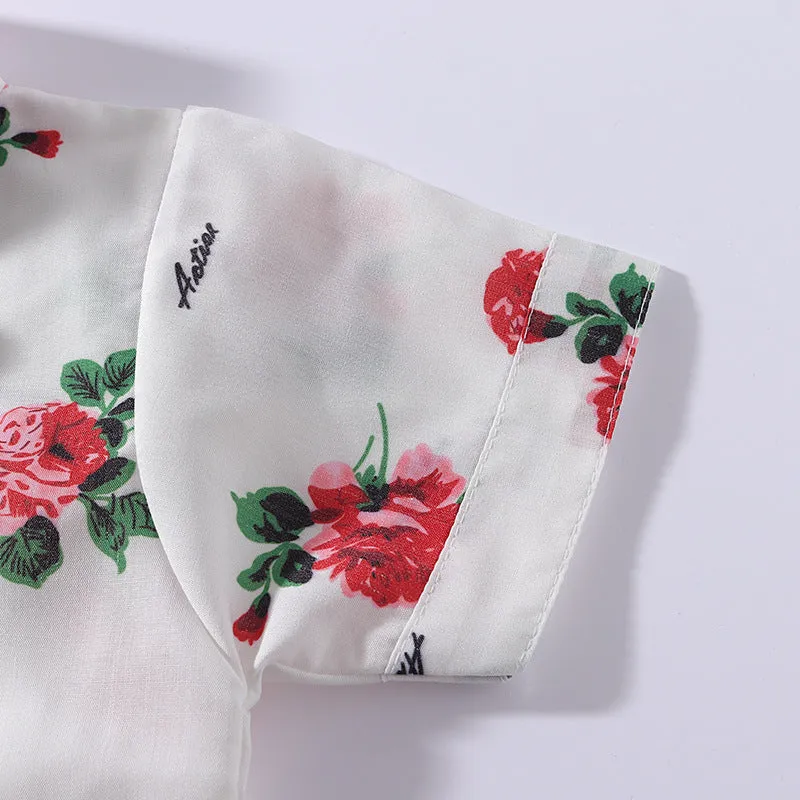 2 Pieces Set Baby Kid Boys Birthday Party Flower Bow Print Shirts And Solid Color Shorts Wholesale 23030870