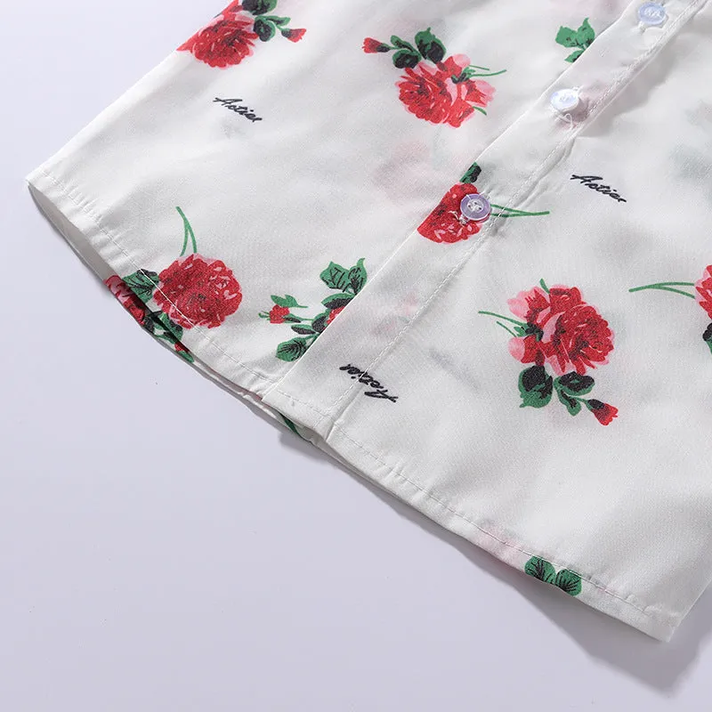 2 Pieces Set Baby Kid Boys Birthday Party Flower Bow Print Shirts And Solid Color Shorts Wholesale 23030870