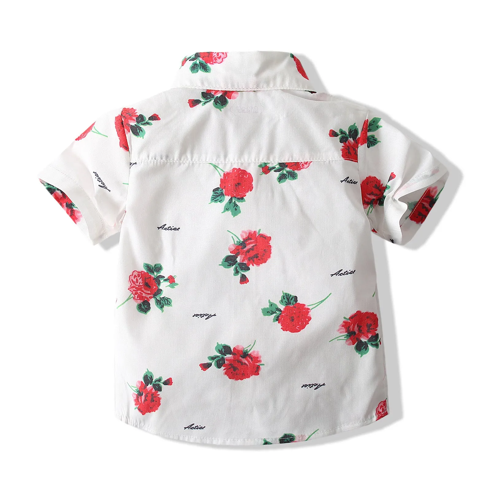 2 Pieces Set Baby Kid Boys Birthday Party Flower Bow Print Shirts And Solid Color Shorts Wholesale 23030870