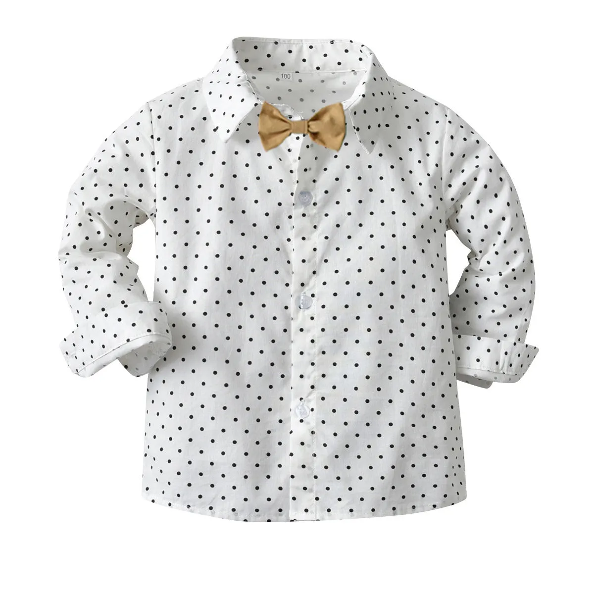 2 Pieces Set Baby Kid Boys Birthday Party Polka dots Bow Shirts And Solid Color Jumpsuits Wholesale 221214188