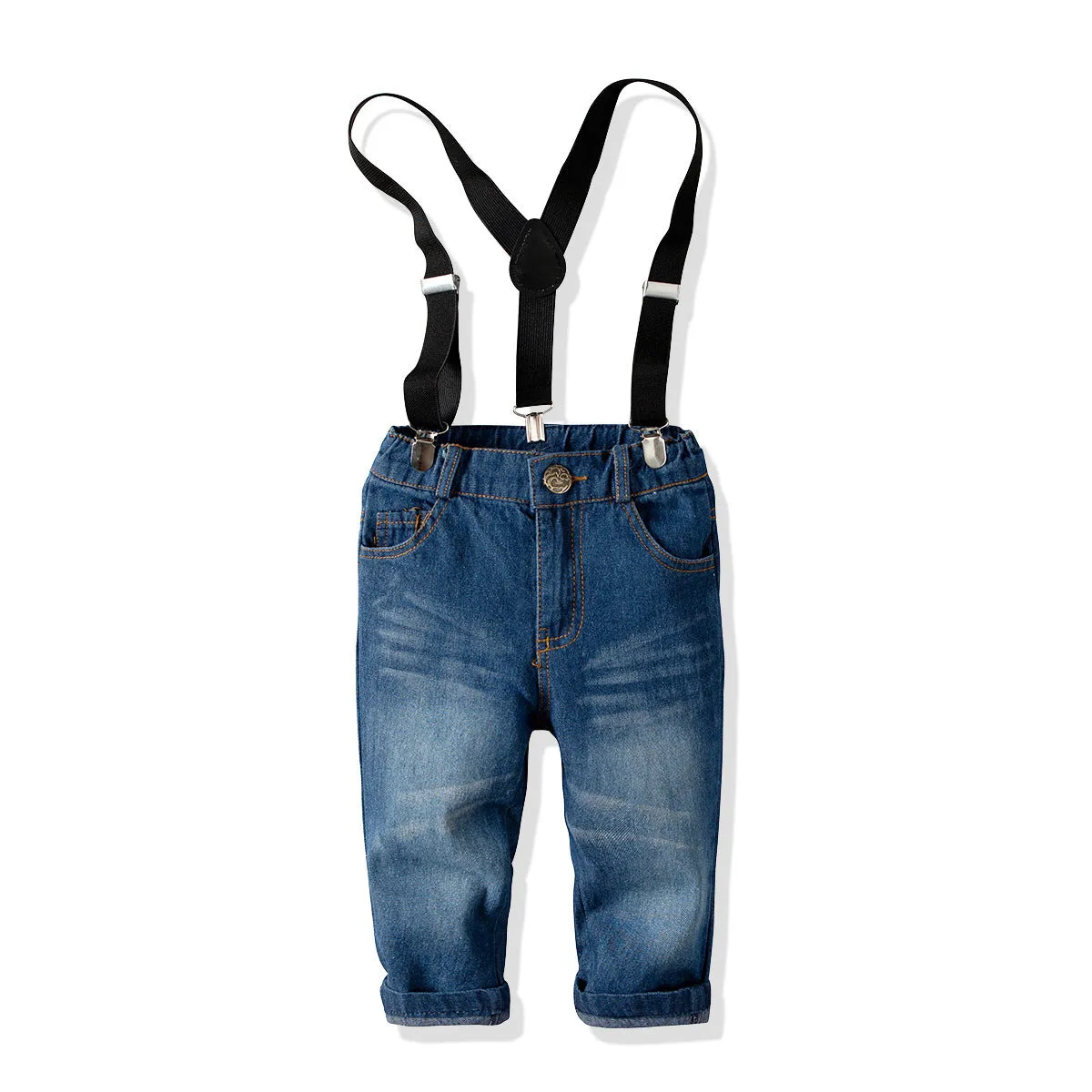 2 Pieces Set Baby Kid Boys Dressy Birthday Party Checked Bow Shirts And Solid Color Jeans Wholesale 211109681