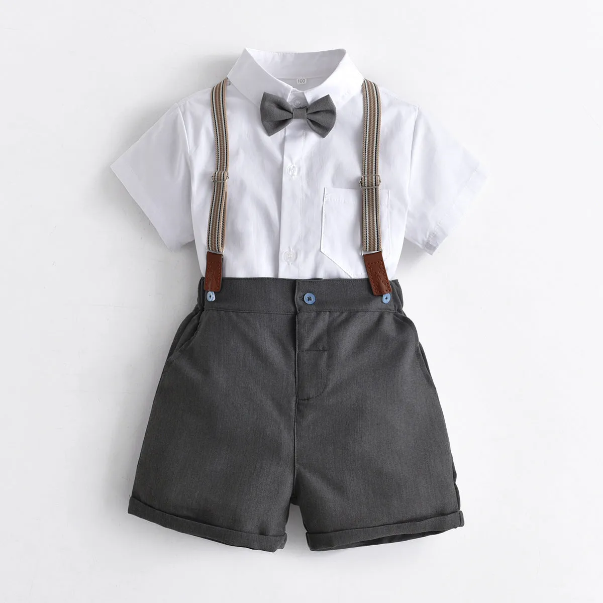 2 Pieces Set Baby Kid Boys Dressy Bow Shirts And Solid Color Rompers Suits Wholesale 220531125
