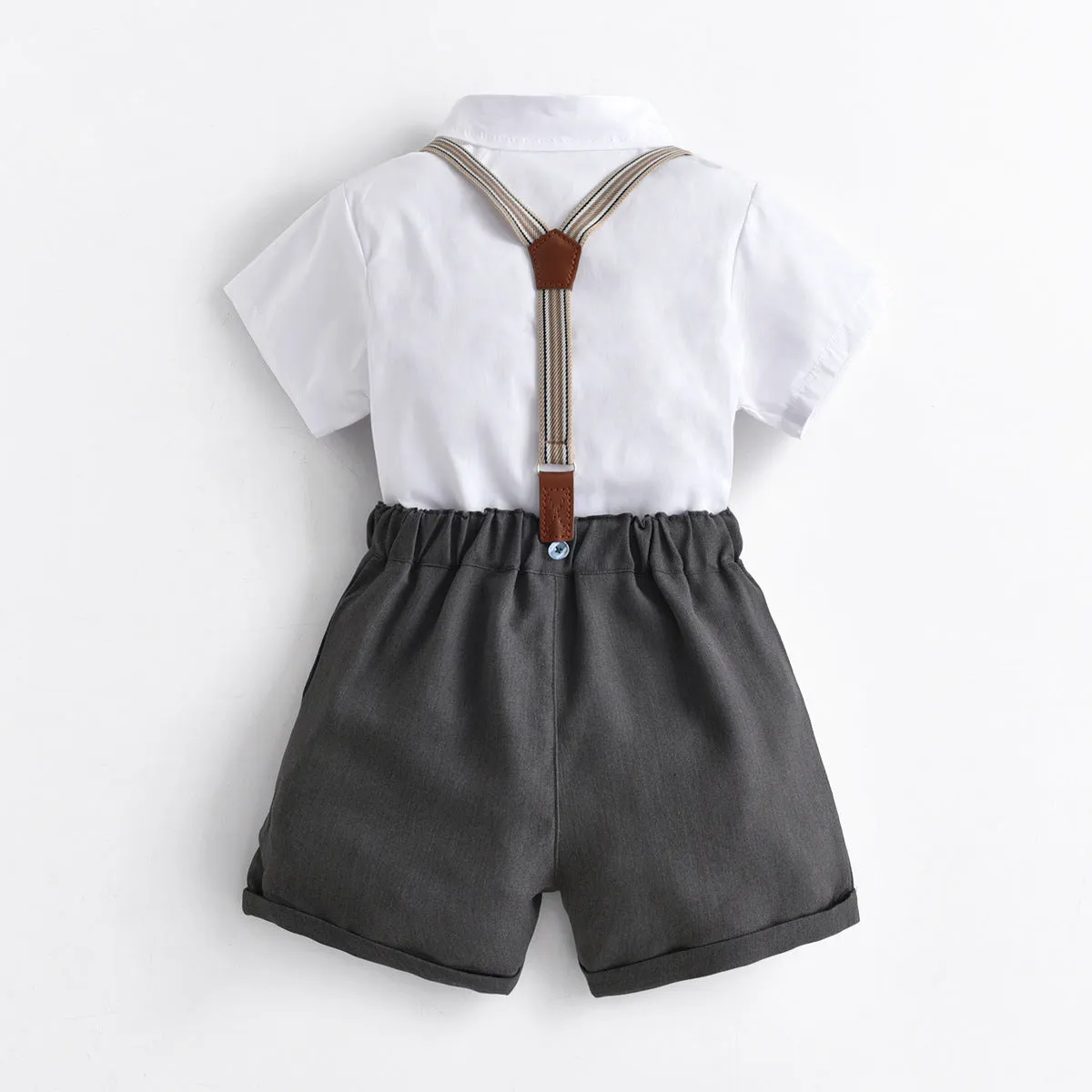 2 Pieces Set Baby Kid Boys Dressy Bow Shirts And Solid Color Rompers Suits Wholesale 220531125