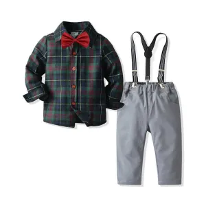 2 Pieces Set Baby Kid Boys Dressy Checked Bow Shirts And Suits Trousers Wholesale 211109411