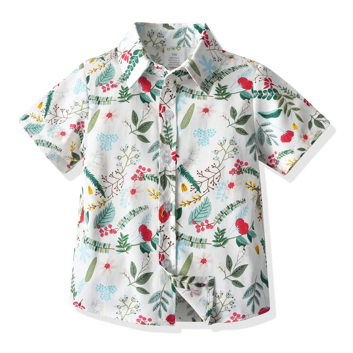 2 Pieces Set Baby Kid Boys Dressy Flower Plant Bow Print Shirts And Shorts Suits Wholesale 211109627