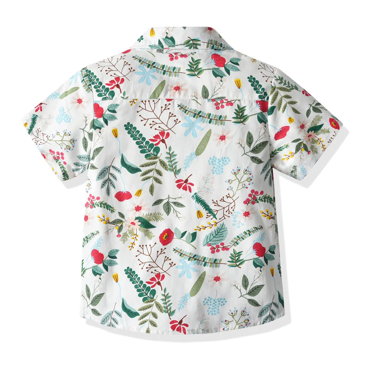 2 Pieces Set Baby Kid Boys Dressy Flower Plant Bow Print Shirts And Shorts Suits Wholesale 211109627
