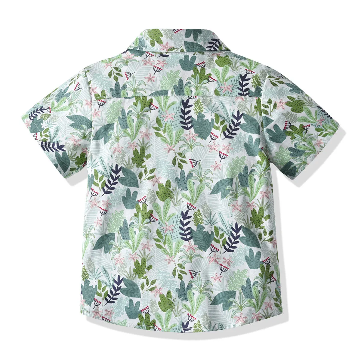 2 Pieces Set Baby Kid Boys Dressy Plant Print Shirts And Solid Color Rompers Wholesale 21110991