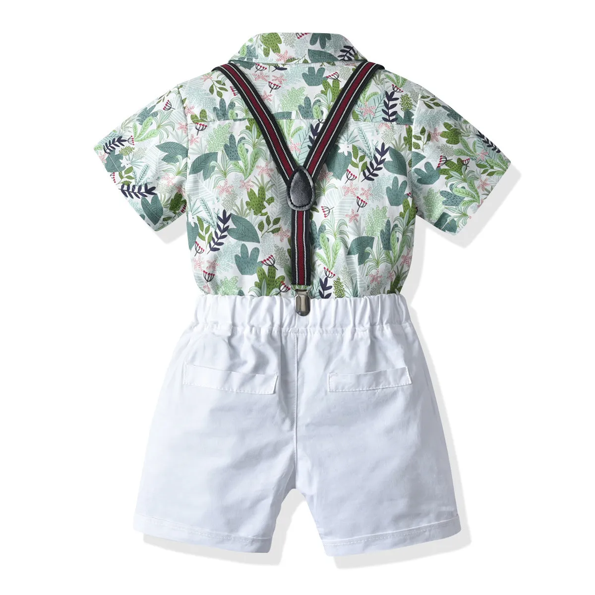 2 Pieces Set Baby Kid Boys Dressy Plant Print Shirts And Solid Color Rompers Wholesale 21110991