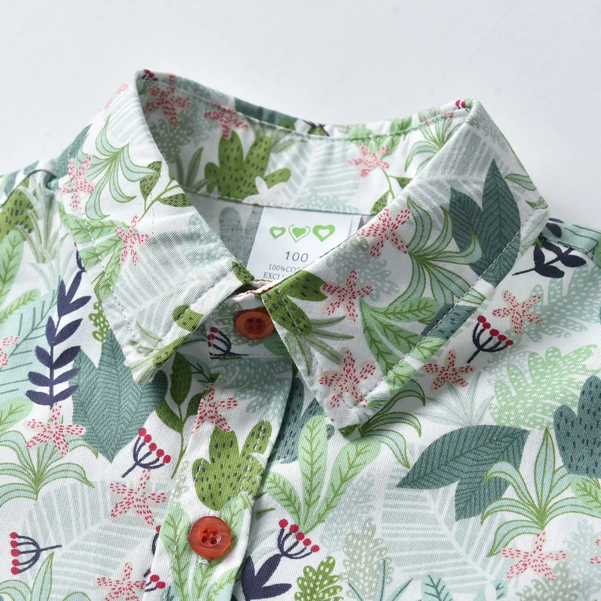 2 Pieces Set Baby Kid Boys Dressy Plant Print Shirts And Solid Color Rompers Wholesale 21110991