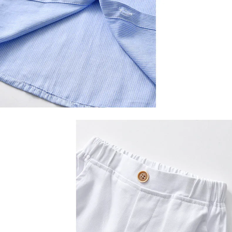 2 Pieces Set Baby Kid Boys Dressy Striped Bow Shirts And Solid Color Shorts Suits Wholesale 230114218