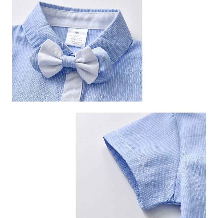 2 Pieces Set Baby Kid Boys Dressy Striped Bow Shirts And Solid Color Shorts Suits Wholesale 230114218