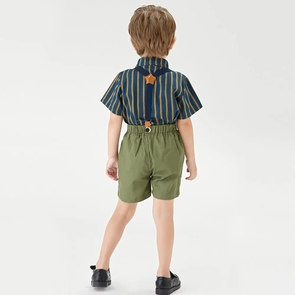 2 Pieces Set Baby Kid Boys Dressy Striped Shirts Suits And Solid Color Shorts Wholesale 22052670