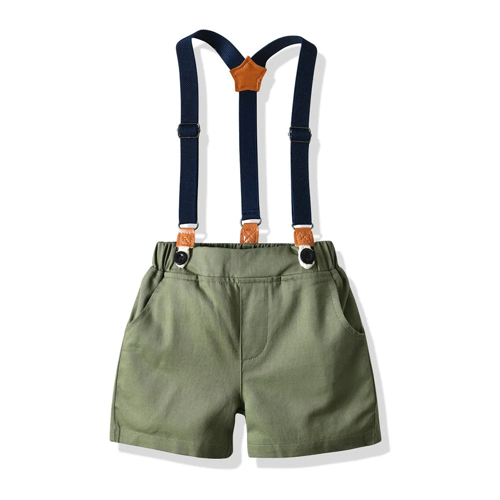 2 Pieces Set Baby Kid Boys Dressy Striped Shirts Suits And Solid Color Shorts Wholesale 22052670