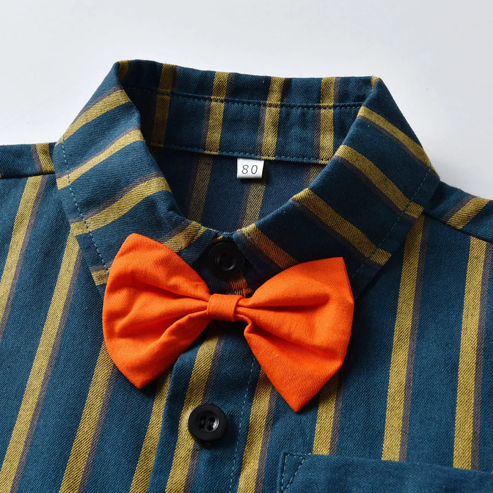 2 Pieces Set Baby Kid Boys Dressy Striped Shirts Suits And Solid Color Shorts Wholesale 22052670