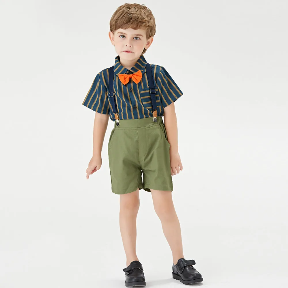 2 Pieces Set Baby Kid Boys Dressy Striped Shirts Suits And Solid Color Shorts Wholesale 22052670