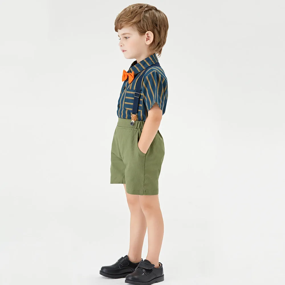 2 Pieces Set Baby Kid Boys Dressy Striped Shirts Suits And Solid Color Shorts Wholesale 22052670