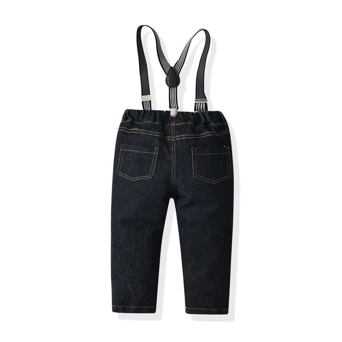 2 Pieces Set Baby Kid Boys Striped Checked Bow Shirts And Solid Color Jumpsuits Wholesale 211109282