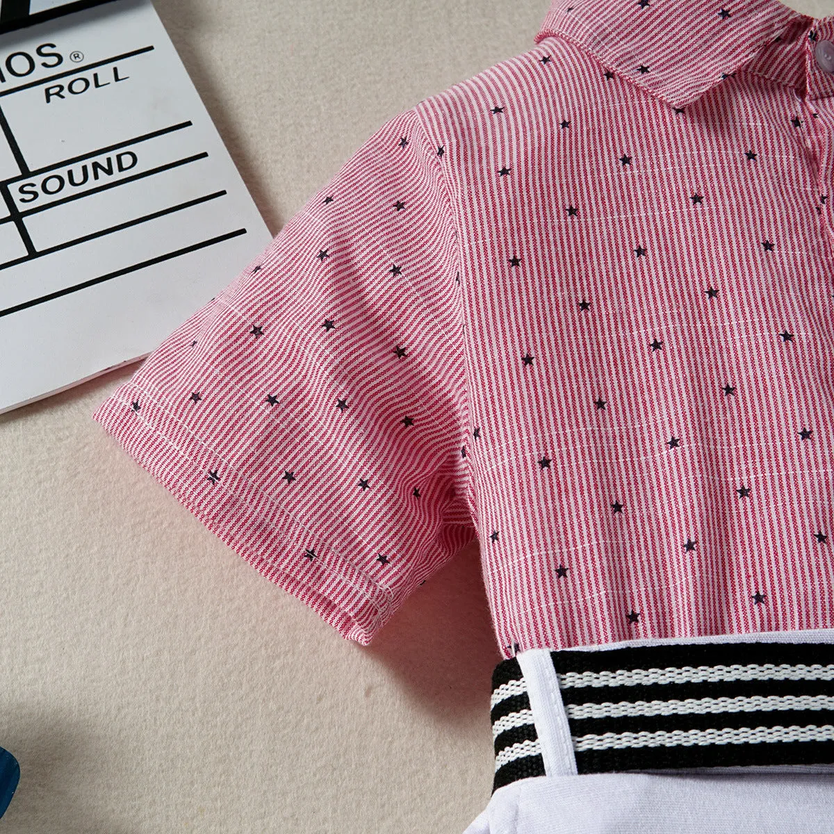 2 Pieces Set Kid Boys Dressy Birthday Star Bow Shirts And Solid Color Belted Shorts Suits Wholesale 220531464