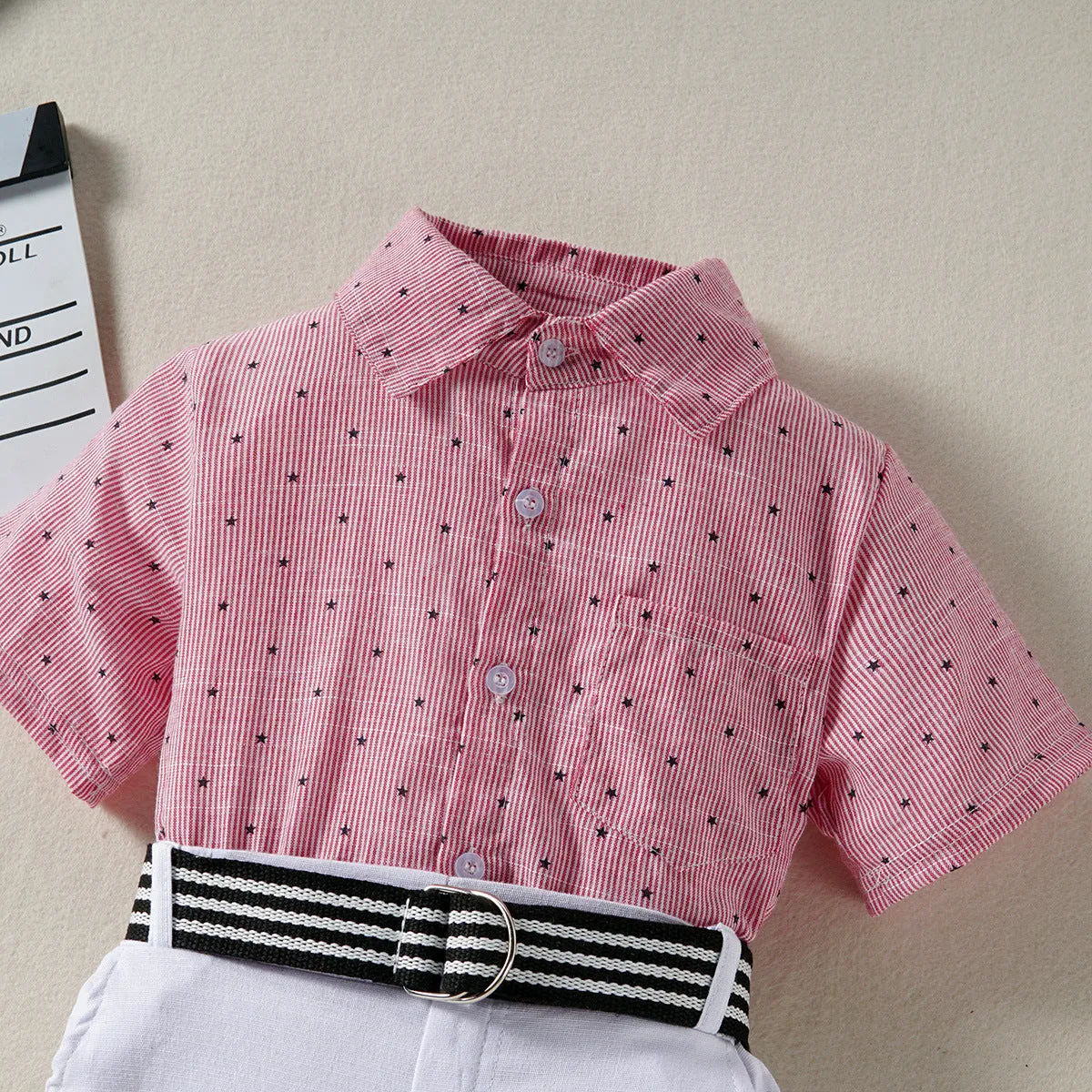 2 Pieces Set Kid Boys Dressy Birthday Star Bow Shirts And Solid Color Belted Shorts Suits Wholesale 220531464