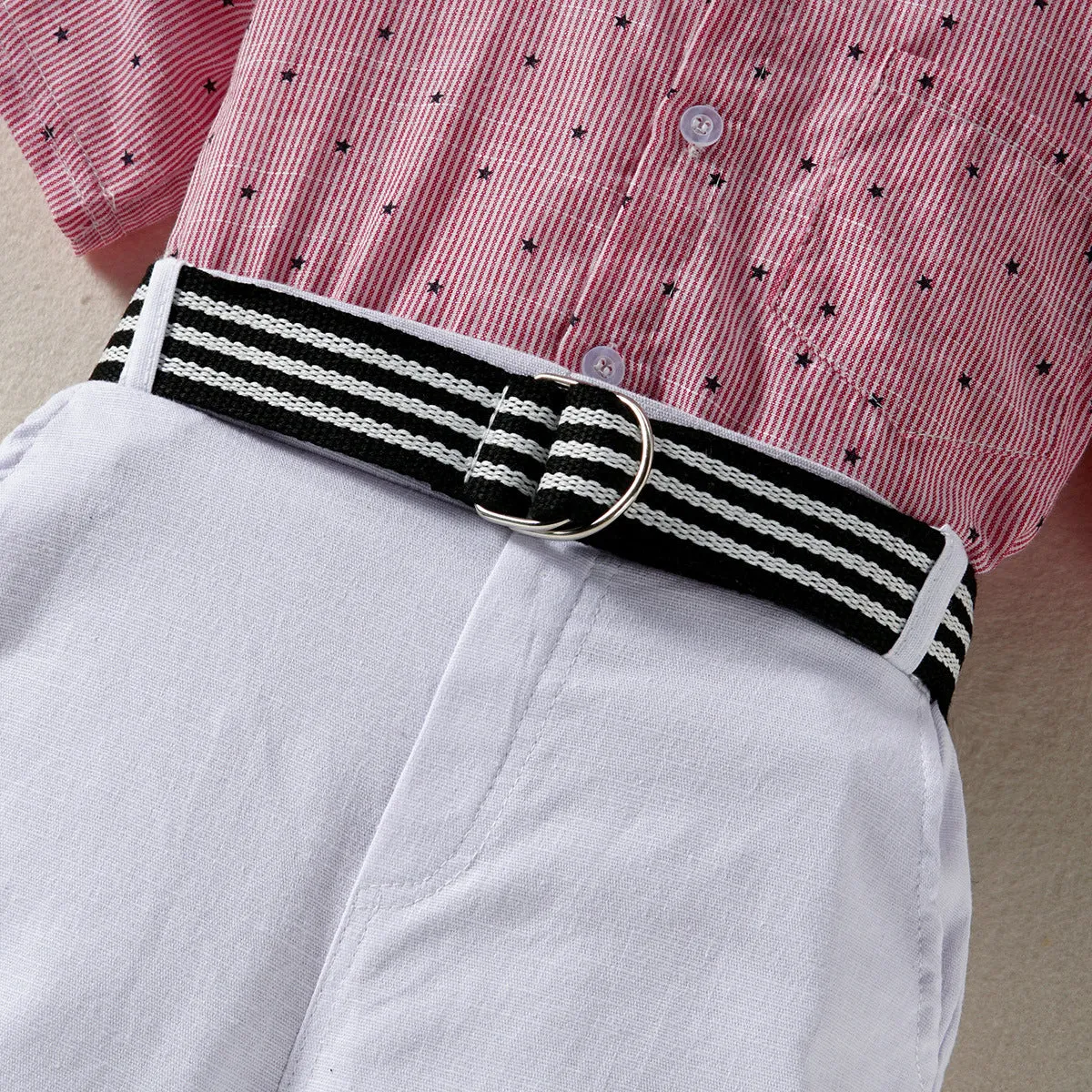 2 Pieces Set Kid Boys Dressy Birthday Star Bow Shirts And Solid Color Belted Shorts Suits Wholesale 220531464