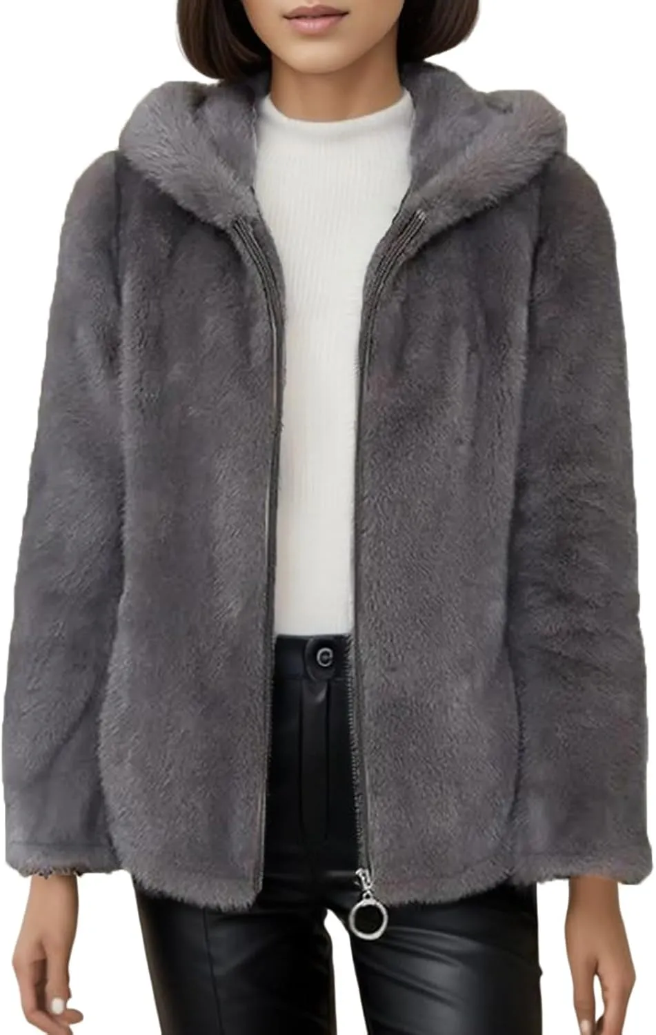 2023 Women's Winter Coats Fleece Zip Up Jacket Long Sleeve Soft Shaggy Warm Outerwear Plus Size Winter Clothes Overcoat