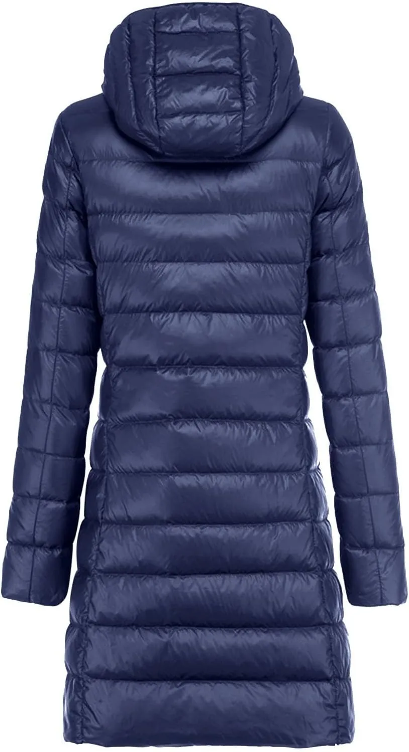 2024 Women Lightweight Hoodless Windproof Winter Coat With Recycled Insulation Winter Slim Long Hooded Warm White