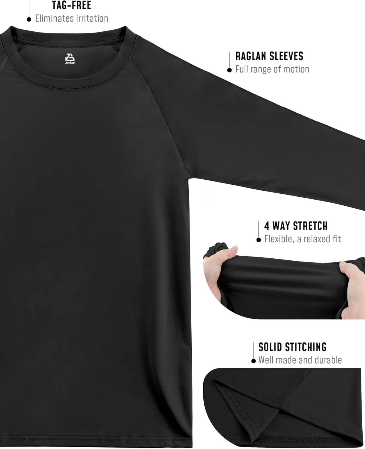 2Pack Men's Sun Shirts Long Sleeve Rash Guard UPF 50  UV SPF Fishing Running Swim Shirts Lightweight Quick Dry