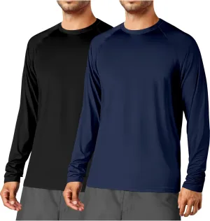2Pack Men's Sun Shirts Long Sleeve Rash Guard UPF 50  UV SPF Fishing Running Swim Shirts Lightweight Quick Dry