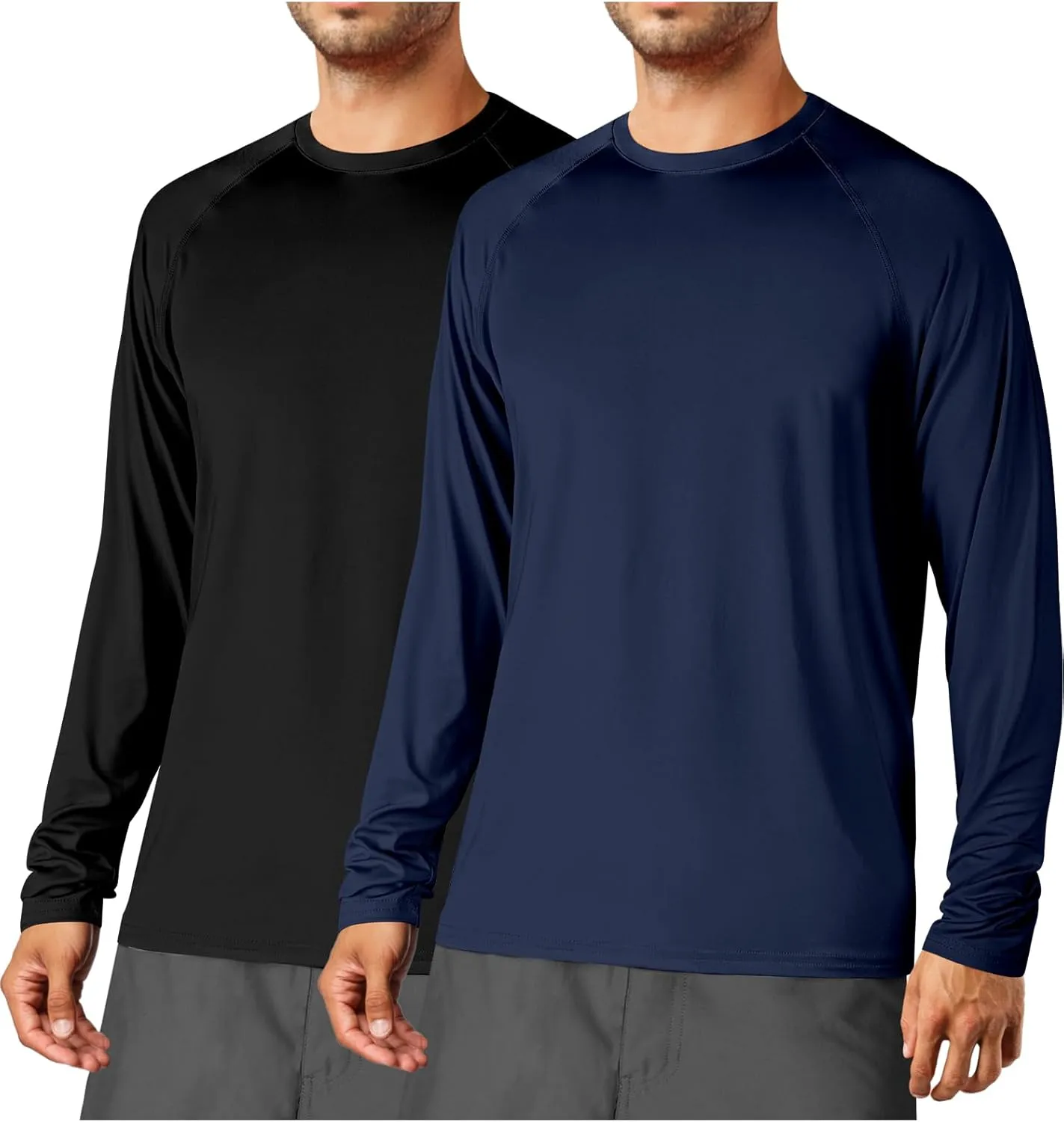 2Pack Men's Sun Shirts Long Sleeve Rash Guard UPF 50  UV SPF Fishing Running Swim Shirts Lightweight Quick Dry