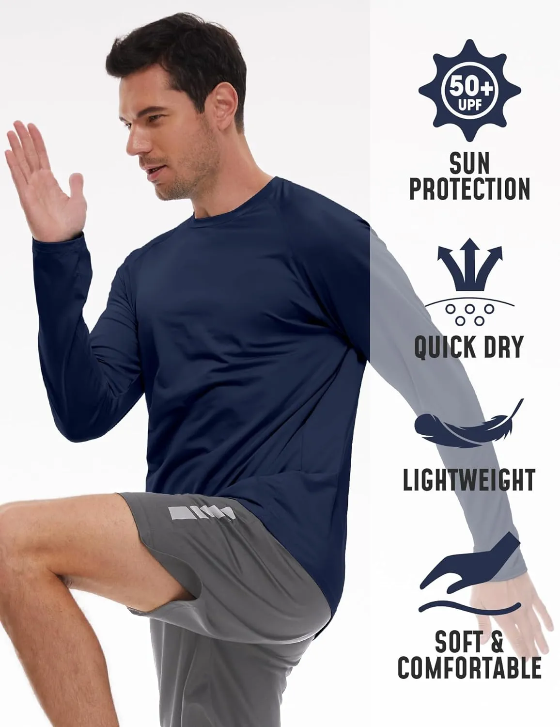 2Pack Men's Sun Shirts Long Sleeve Rash Guard UPF 50  UV SPF Fishing Running Swim Shirts Lightweight Quick Dry