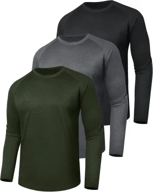 3 Pack Long Sleeve Shirts for Men - Dry Fit Moisture Wicking UV Sun Protection T-Shirts for Fishing Workout Athletic
