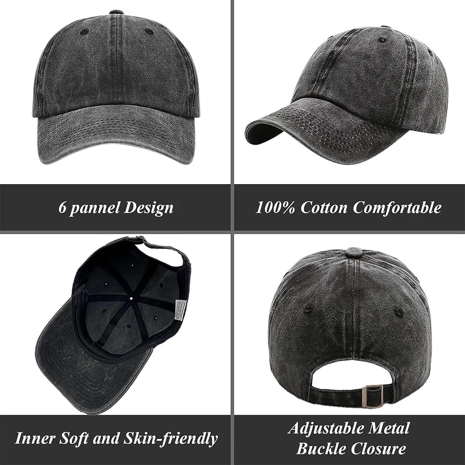 3 Pack Men Womens Baseball Cap Plain Retro Adjustable Baseball Cap Washed Cotton Dad Hats