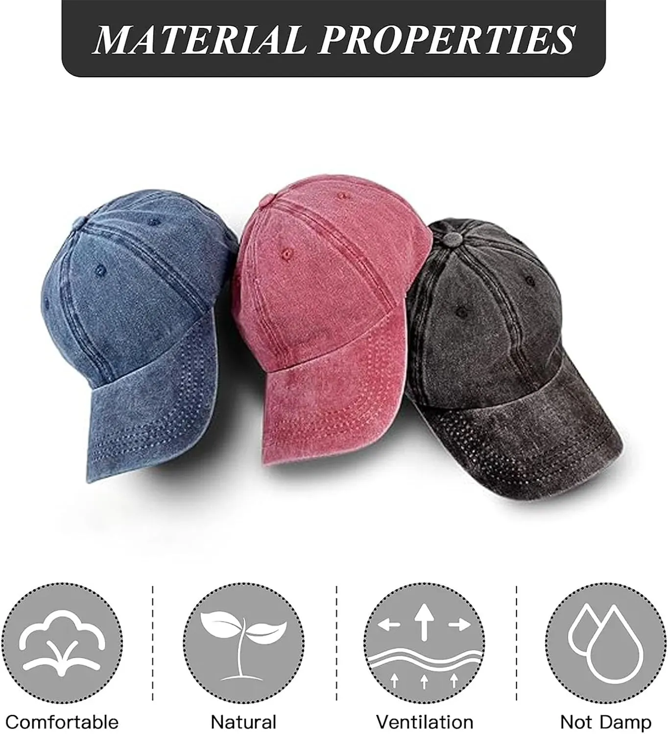 3 Pack Men Womens Baseball Cap Plain Retro Adjustable Baseball Cap Washed Cotton Dad Hats