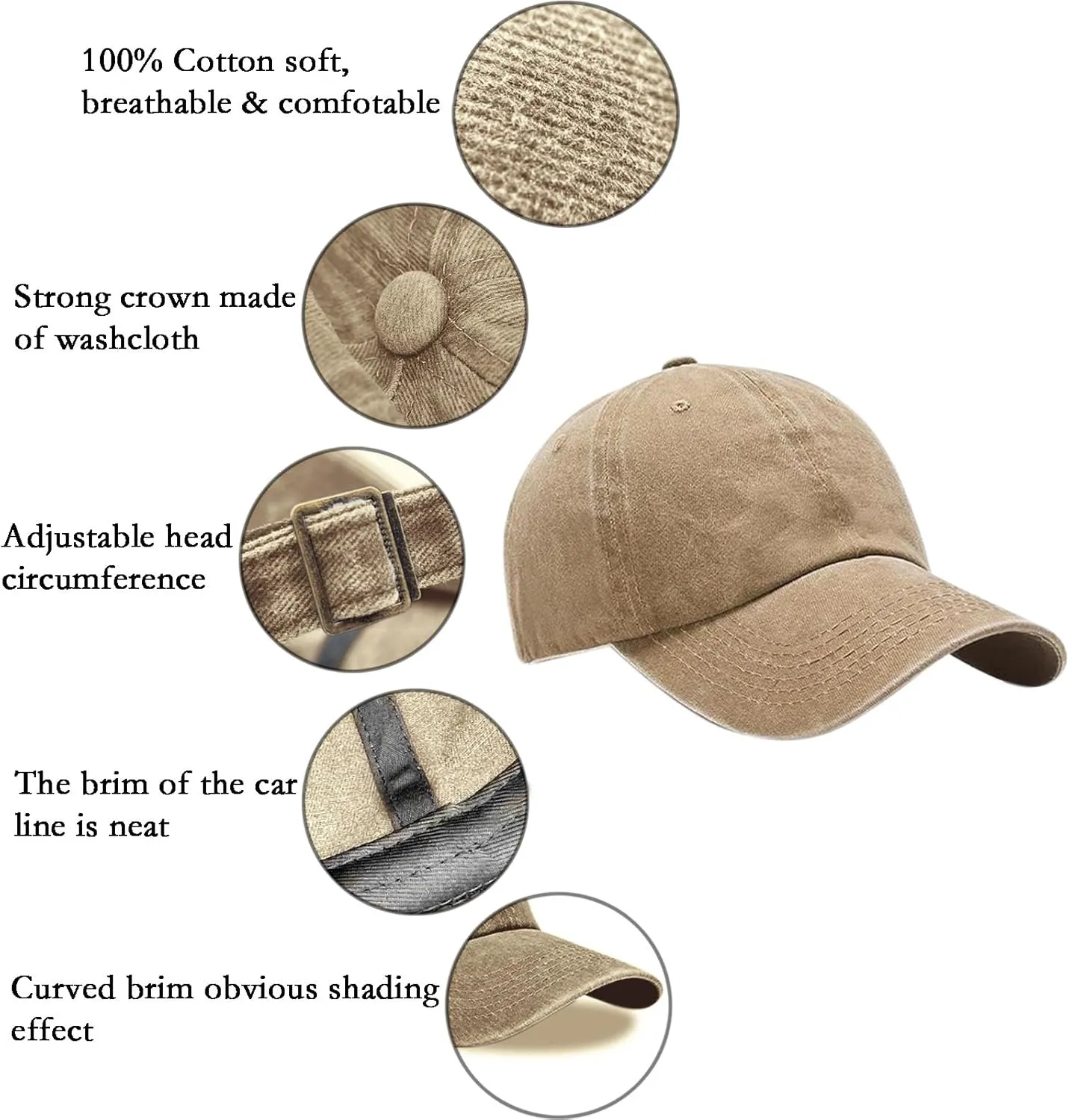 3 Pack Men Womens Baseball Cap Plain Retro Adjustable Baseball Cap Washed Cotton Dad Hats