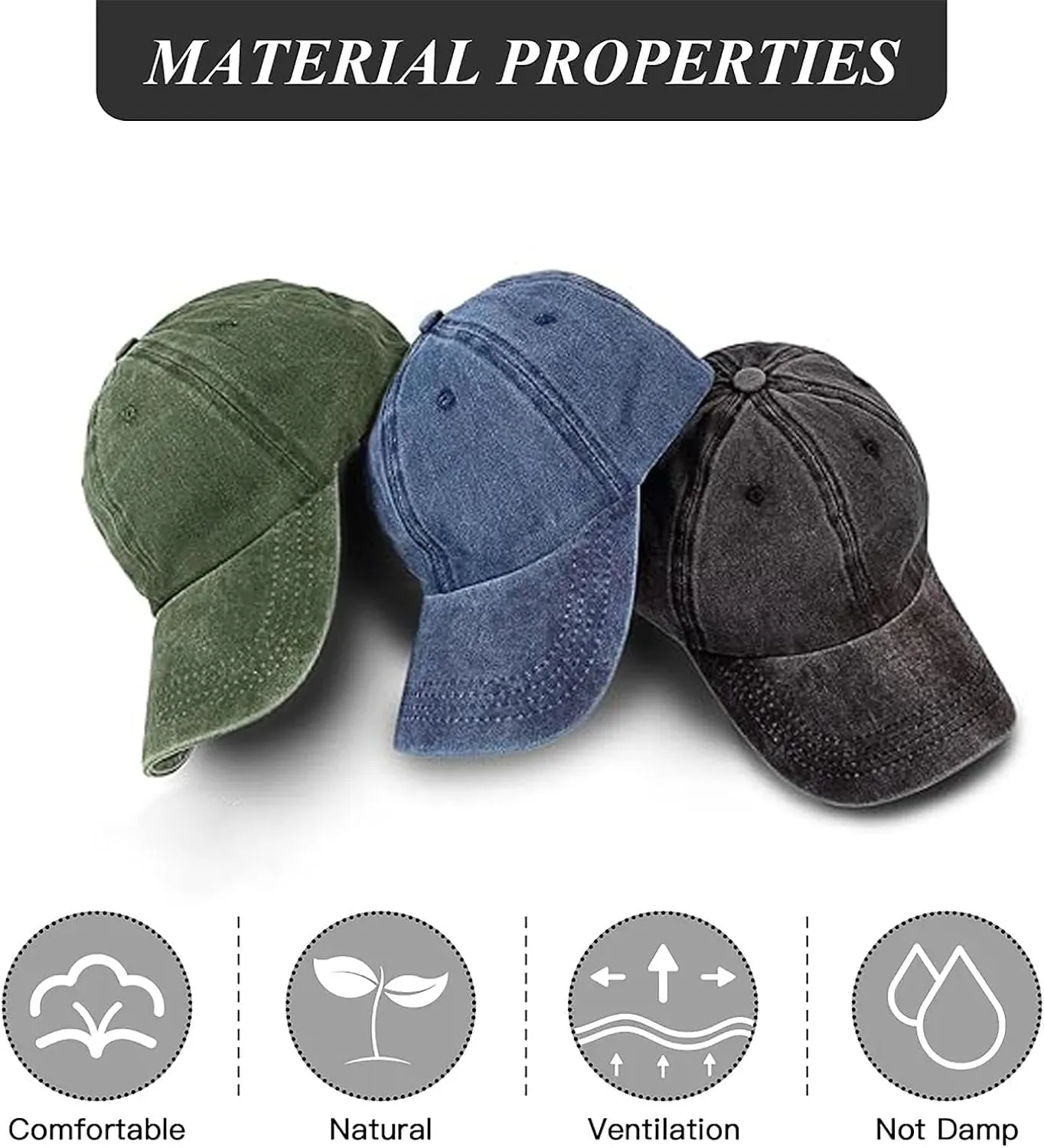 3 Pack Men Womens Baseball Cap Plain Retro Adjustable Baseball Cap Washed Cotton Dad Hats