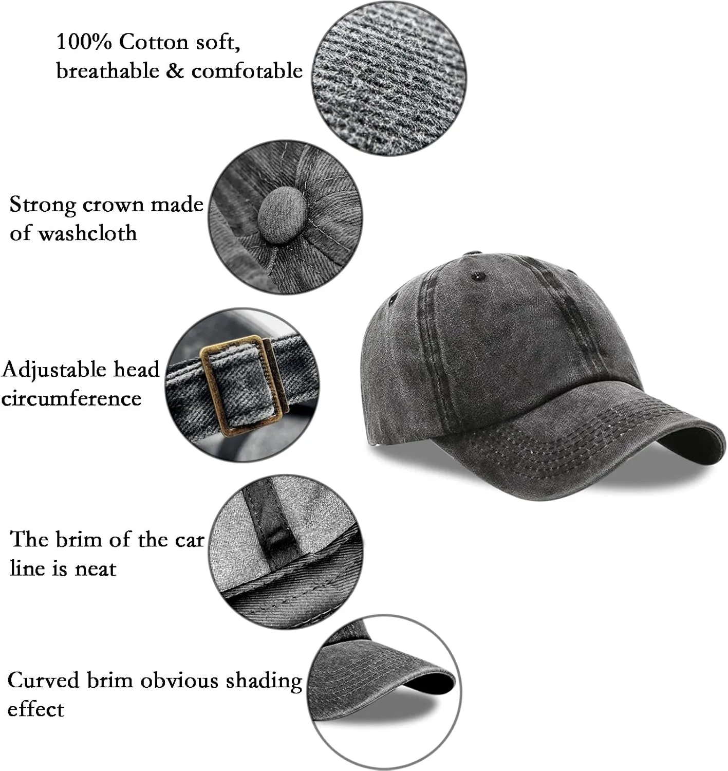 3 Pack Men Womens Baseball Cap Plain Retro Adjustable Baseball Cap Washed Cotton Dad Hats